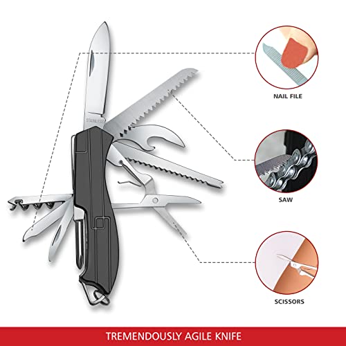Swiss Eagle 9-in-1 Mini Pocket House Hold & Campaign Tool, Premium with Blade, Scissor, Screwdriver, Plier, Magnifying Glass, Tweezer Christmas Gifts - Blue (Black)