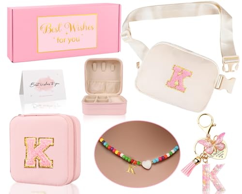 Funny Pack for Grandkids Teen Girls Gift, Birthday Gifts for 4 5 6 7 8 9 10 11 12 13 Year Old Girls, Initial Fanny Pack, Teen Girl Gift Trendy Stuff Crossbody Bag Set for Teens, Back To School, K - style: K