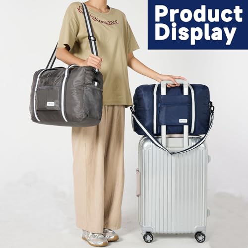 Arxus Foldable Tote Bag for Travel Expandable Lightweight Carry On Luggage 22L Packable Duffle Bag for Traveling - color: Gray