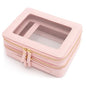 Aveniee XL Clear Makeup Organizer,Double Layer Travel Cosmetic Case with Brush Holder & Zippered Compartments, Large Toiletry Bag Train Case for Women.2 Layers, Pink - color: Pink, style: Dual Layer