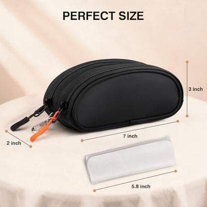 Marvolia Double Glasses Case Large Soft Eyeglass Case for Women Men Portable Zipper Sunglasses Pouch with Keychain Clip - color: Black