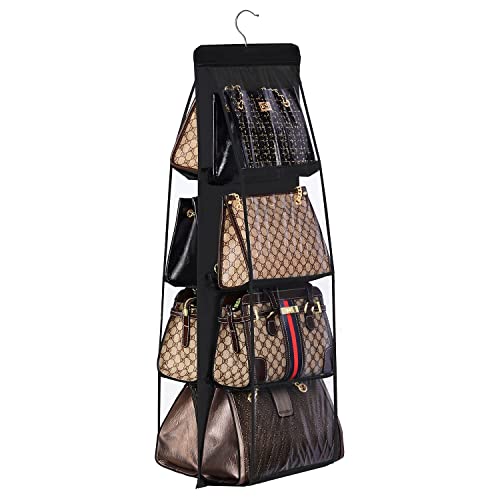 Lirex Handbag Hanging Organizer, 8 Pocket Purse Storage Hanger Oxford Cloth Closet for Family Closet Bedroom, Foldable and Universal Fit (Black) - color: Black