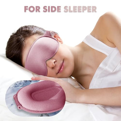Sleep Eye Mask for Men Women, Sleeping Mask for Side Sleeper, Travel Blackout Night Blindfold Eye Shade Cover with Adjustable Strap (Rose) - color: Rose