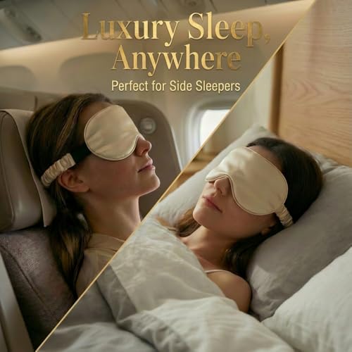 MATASSE 100% Mulberry Silk Sleep Mask 22 Momme Grade 6A - 3D Contoured Eye Mask for Sleeping, 14mm Deep Eye Cups, Total Blackout Blindfold for Women Men, Adjustable Strap, Side Sleeper (Champagne) - color: Champagne