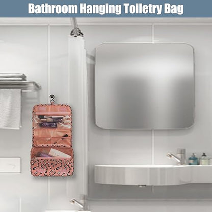 L&FY Hanging Travel Toiletry Bag Women's Cosmetic Organizer Makeup Pouch Men's Dopp Kits With Handle(Pink Leopard) - color: Pink Leopard, size: Compact Size