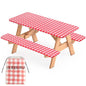 3 Pcs Set Fitted Picnic Table Cover with Bench Covers Vinyl Camping Table Cloth Flannel Backing for 6ft Tables Camping Outdoor (Red Checked, 30 x 72 Inches) - color: Red and White Plaid