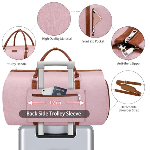 Convertible Garment Duffle Bags for Travel - Carry On Garment Bags With Toiletry Bag, Large Weekender Bags for Women Men 2 in 1 Hanging Suitcase Suit Travel Duffel Bags (Pink) - color: 5-Pink