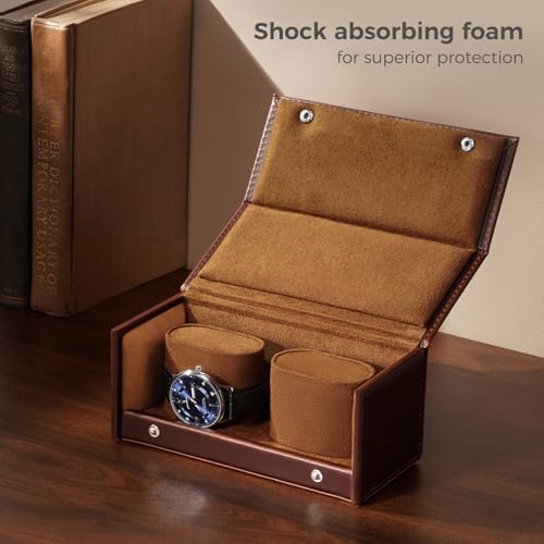 ProCase Watch Travel Case for Men & Women, 2 Slot Travel Watch Case with Soft Velvet Lining, Shockproof Watch Box Organizer, Fathers Day Gift, Birthday Valentines Gifts for Women -Chocolate