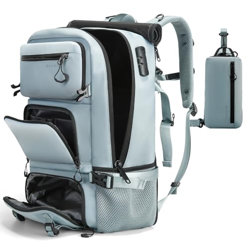 FUTURE AESTHEICS Travel backpack Carry-on Travel Backpack For Women Men Flight Approved Business Weekender Overnight Waterproof Daypack (Light Blue) - color: Light Blue