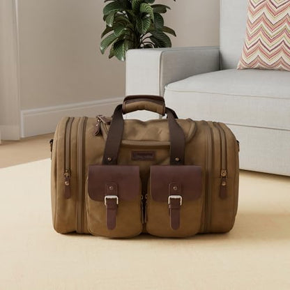 Wildroad 50L Travel Duffel Bag, Expandable Canvas Genuine Leather Duffle Bag Upgraded Overnight Weekender Carry on Bag - color: Coffee, size: Large-50L Duffle Bag