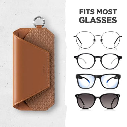 VULKIT Portable Leather Eye Glasses Case for Women & Men, Slim Sunglass Case, Unisex Eyeglass Case - color: Brown