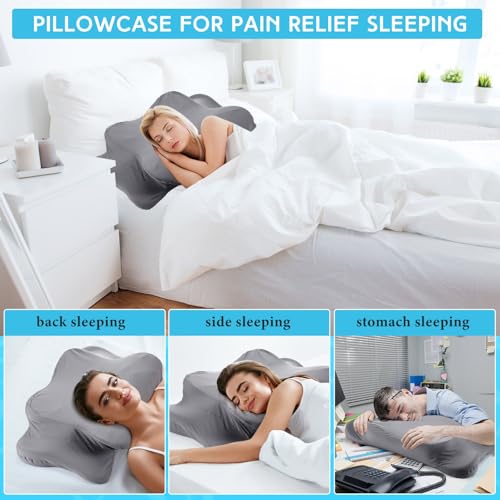 Hahafelt Cooling Cervical Neck Pillowcase Cover (Only Pillow Case) Ergonomic Pillowcase with Zipper Breathable Contour Pillow Cover for Side Back Stomach Sleepers(Dark Gray,Standard Size) - color: Dark Gray, size: Standard