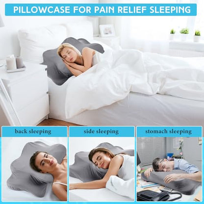 Hahafelt Cooling Cervical Neck Pillowcase Cover (Only Pillow Case) Ergonomic Pillowcase with Zipper Breathable Contour Pillow Cover for Side Back Stomach Sleepers(Dark Gray,Standard Size) - color: Dark Gray, size: Standard