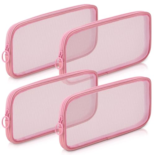 Weewooday 4 Pcs Mesh Makeup Bag Mesh Cosmetic Bag Toiletry Pouch with Zipper Mini Makeup Cosmetic Purse for Daily Accessory(Medium,Pink) - color: Pink, size: Medium