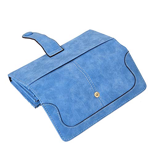 Women's Vegan Leather 17 Card Slots Card Holder Long Big Bifold Wallet - color: Light Blue