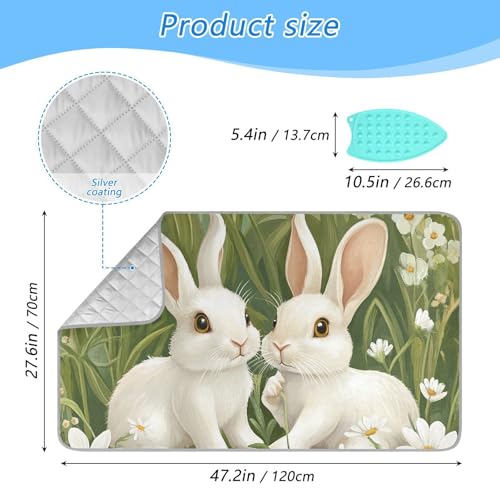 Green Easter Bunny Daisy 01 Ironing Mat for Table top Portable Ironing Pad Blanket for Washer Dryer Countertop Travel - color: Green Easter Bunny Daisy 01