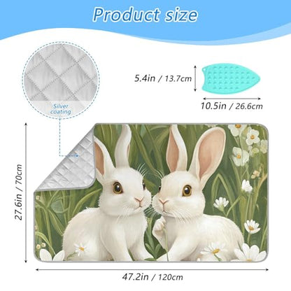 Green Easter Bunny Daisy 01 Ironing Mat for Table top Portable Ironing Pad Blanket for Washer Dryer Countertop Travel - color: Green Easter Bunny Daisy 01