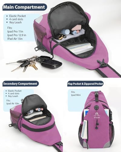 Sling Backpack for Women & Men, Crossbody Travel Bag with Water Bottle Holders, 17 Pockets, Quick-Access Phone Pocket, Hidden Security Pocket, Fits 11" Tablet, for Daily Carry, Travel, Theme Parks - color: G-berry Rose