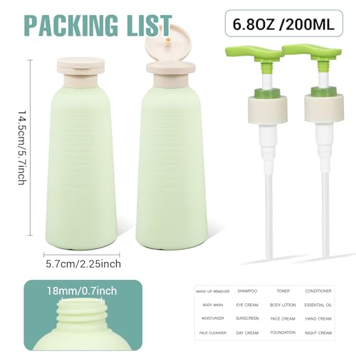 6.7oz Travel Shampoo Bottle with Flip Cap, Refillable Plastic Pump Bottles Dispenser for Soap, Shampoo, Lotions, Liquid Body Wash, Creams and Massage Oil (2Pack, 6.7oz/200ml) - size: 6.7 fl oz