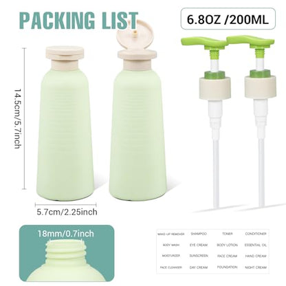 6.7oz Travel Shampoo Bottle with Flip Cap, Refillable Plastic Pump Bottles Dispenser for Soap, Shampoo, Lotions, Liquid Body Wash, Creams and Massage Oil (2Pack, 6.7oz/200ml) - size: 6.7 fl oz