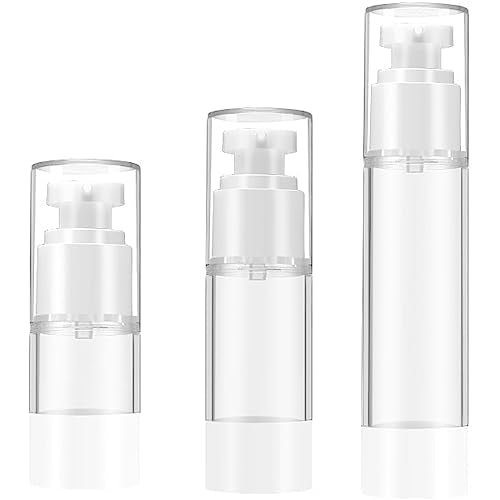 Qeuly 3 Pack Airless Pump Bottles Travel Size Pump Bottle Lotion Container Refillable Cosmetic Pump Dispensers for Foundation Moisturizer Shampoo Toiletry(0.5oz+1oz+1.7oz) - color: Sn-503015
