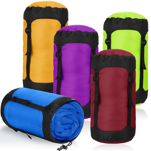 5 Pcs Compression Sacks for Backpacking 20L Camping Sleeping Bag Stuff Sacks for Backpacking Water Resistant Sleeping Bag Storage Sack for Space Saving Hiking Gear - color: Sports Colors