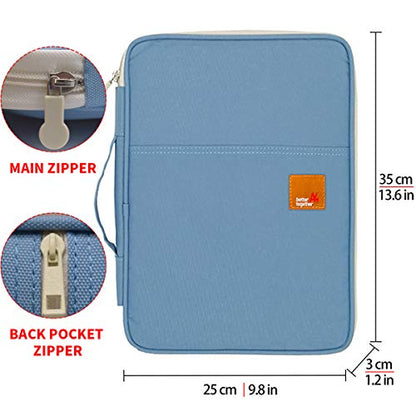 Document A4 Bag Case Waterproof Organizer Portfolio Office Travel Zipper Multi-Function Pouch - color: 01-lightblue