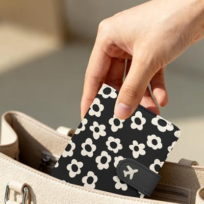 Passport Holder, Travel Wallet Cover with Pen Loop | Cute RFID Blocking Leather Case with Magnetic Closure for Travel Essentials-Flower - color: D-Graphic