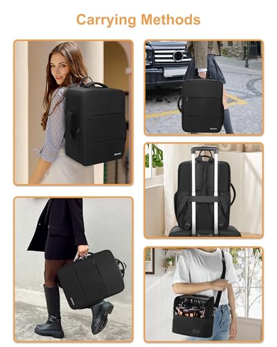 Relavel Makeup Backpack with Makeup Brush Case, Extra Large Travel Train Case Professional Artist Kit Set Bag with 4 Clear Bags, Brush Storage Organizer Box for Cosmetic Hair Tools, Black - color: Black with brush case