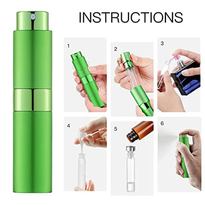 LISAPACK 8ML Atomizer Perfume Spray Bottle for Travel, Empty Refillable Cologne Dispenser, Portable Sprayer (Green) - color: Green