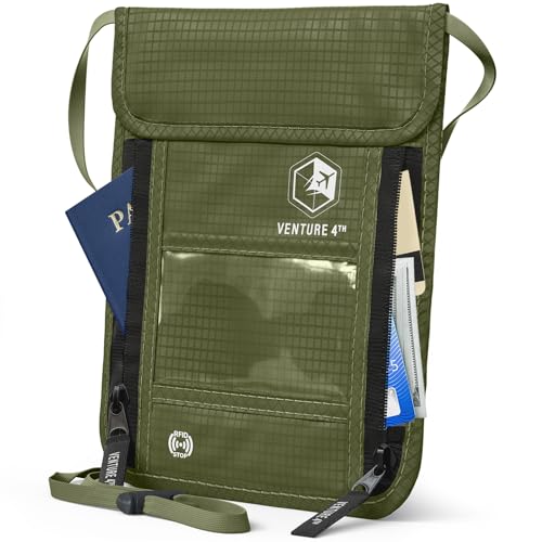 VENTURE 4TH Neck Wallet – RFID Blocking Passport Holder for Travel, Hidden Passport Wallet, Concealed Travel Wallet for Women, Men & Family (Green) - color: Green