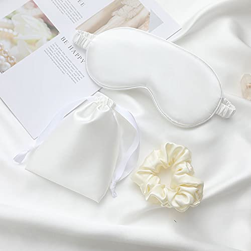 Silk Satin Sleeping Eye Mask, White Sleep Eye Night Blindfold for Women and Men, Soft Breathable Blackout Eyeshade Eye Cover for Travel, Wedding Bridesmaid Gift - color: White