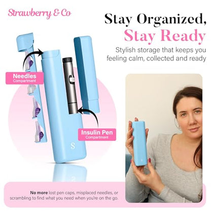 STRAWBERRY & CO Insulin Cooler Travel Case - Built-in Sharps Dispenser & Temperature-Control Organizer- TSA Approved Diabetic Pen Storage for Ozempic, Insulin Pens & Needles - Compact & Leak-Proof - color: Blue