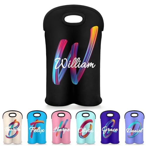 Personalized 2 Bottle Wine Carrier Tote Custom wtih Name, Customize Neoprene Wine Bottle Carrier Sleeve Travel Wine Holder Gift Bags - color: Black, size: Medium