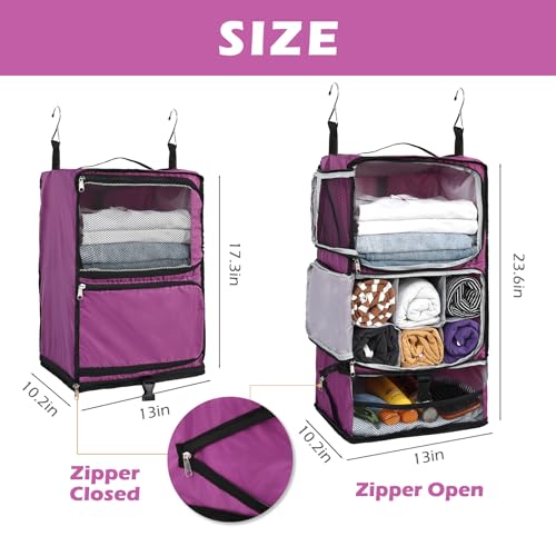 Surblue Hanging Shelves Travel Compression Packing Cube for Carry-on Luggage Suitcase Collapsible Transformable Garment Closet Organizers Large Capacity, Purple, XXL - color: Purple, size: XXL_14.96*11.47*22.83in