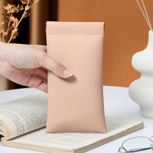 Squeeze Top Sunglass Case, New Organosilicon Soft PU Leather Eyeglass Glass Case Travel Large Sunglasses Pouch - color: Pink
