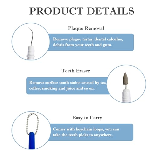 4PCS Reusable Dental Picks Kit Portable Teeth Stain Plaque Remover with Keychain with Keychain Tooth Erasers Tartar Eraser Tool Set for Travel, Pets & Oral Hygiene, Blue - color: Blue(pack of 4)