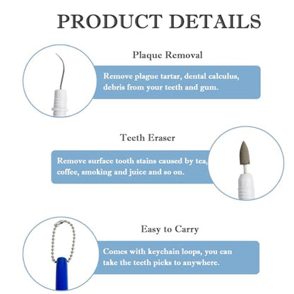 4PCS Reusable Dental Picks Kit Portable Teeth Stain Plaque Remover with Keychain with Keychain Tooth Erasers Tartar Eraser Tool Set for Travel, Pets & Oral Hygiene, Blue - color: Blue(pack of 4)