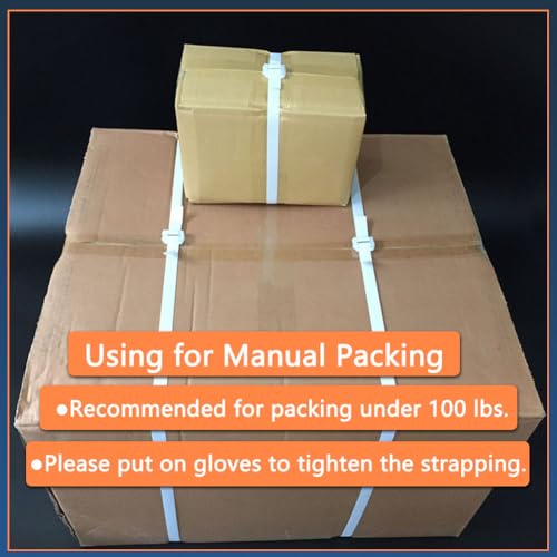 Hand Grade Polypropylene (PP) Strapping Coil 0.55" x 0.024" 130lbs Break Strength White Poly Strap 100pcs Plastic Buckles for Manual Packing Box Packing Strapping (Length328' x 2 Rolls) - size: Length328' x 2 Rolls