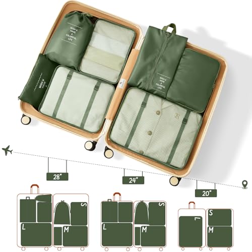8 Set Packing Cubes for Travel Suitcase Organizer Bags Luggage Packing Cubes Set Travel Essentials Accessories Gifts for Women - color: Upgrade-Green