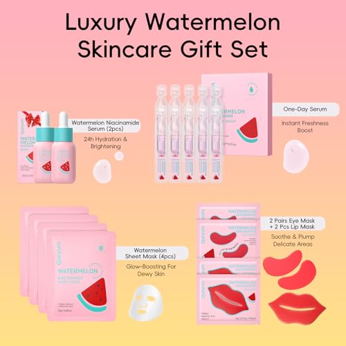 QUIYUM Pink Watermelon & Niacinamide Gift Set for Glow Skin -Hydrating, Firming, and Radiance-Boosting Skincare Set for Women & Girls | With Watermelon Extract B5, CICA, Hyaluronic Acid &Collagen - size: 15pc