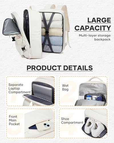 coofay Vacuum Backpack Travel with Pump Travel Backpack with Vacuum System Compression Backpacks for Traveling Easyvacpack Vacpack Backpacks Carry on Luggage - color: Beige, size: Extended-with Pump