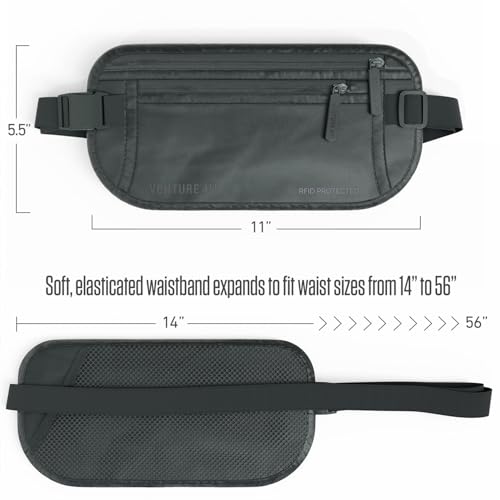 VENTURE 4TH Money Belt for Travel – Slim Hidden Under-Clothes RFID Blocking Anti-Theft Passport Holder & Travel Wallet Pouch for Men & Women to Protect Cash, Cards & Documents (Sleek Gray) - color: Sleek Gray