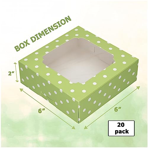 20 Pack Bakery Boxes with Window Small 6x6x2 inch for Cookie, Candy, Pastry, Brownie, Chiffon Cake, Tart, Pie, Waffle (Green-Polka Dot) - color: Green-Polka Dot