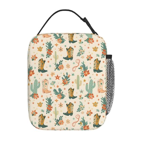 Insulated Lunch Box for Kids Boys Girls, Reusable Lunch Bag for School, Office, Work, Picnic, Travel, Western Cowboy Boots and Cacti Lunch Box - color: lunch box 67