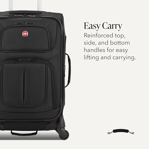 SWISSGEAR Sion Softside Expandable Spinner Luggage Durable Lightweight Travel Suitcase, Black, Carry-On - color: Black, size: Carry-On