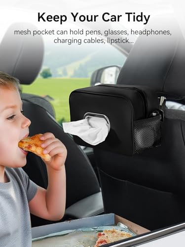 2Pack Multi-Functional Car Tissue Holder with ‌2 Tuck Nets, Upgraded PU Leather Tissue Box Cover, Large Rectangle Napkin Storage Organizer, Keep Car Tidy, Black - color: 2pack Deep Black