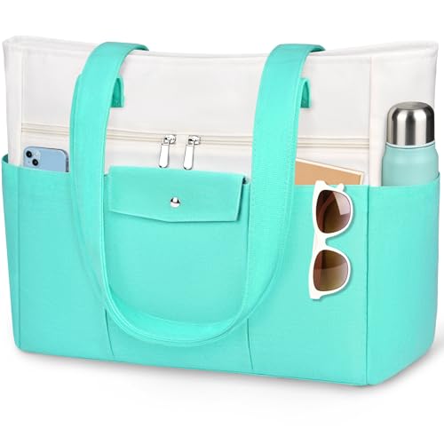 Beach Bags for Women Large Canvas Beach Tote with Zipper Wet Pocket, Waterproof Foldable Swim Pool Travel Tote Bags - color: Lake Green