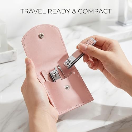 Nail Clippers for Women, 4pcs Rose Gold Professional Stainless Steel Nail Clipper Set with Portable Mini Nail Care Tools for Daily Fingernail Grooming and Travel Manicure Set