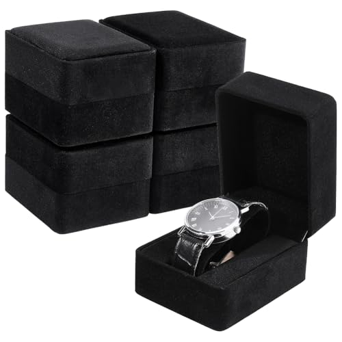 WADORN 4pcs Wood & Velvet Watch Box with Removable Pillow, Luxury Wood Watch Case for Men Women Watch Box Portable Wooden Organizer Display Storage Jewelry Boxes for Travel Storage Gift Jewelry, Black - color: Black